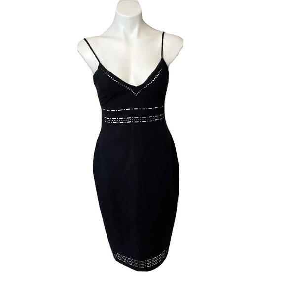Likely Womens Sleeveless Tank Sheath Dress Black 4 Cutout V-Neck Spaghetti - Picture 1 of 7